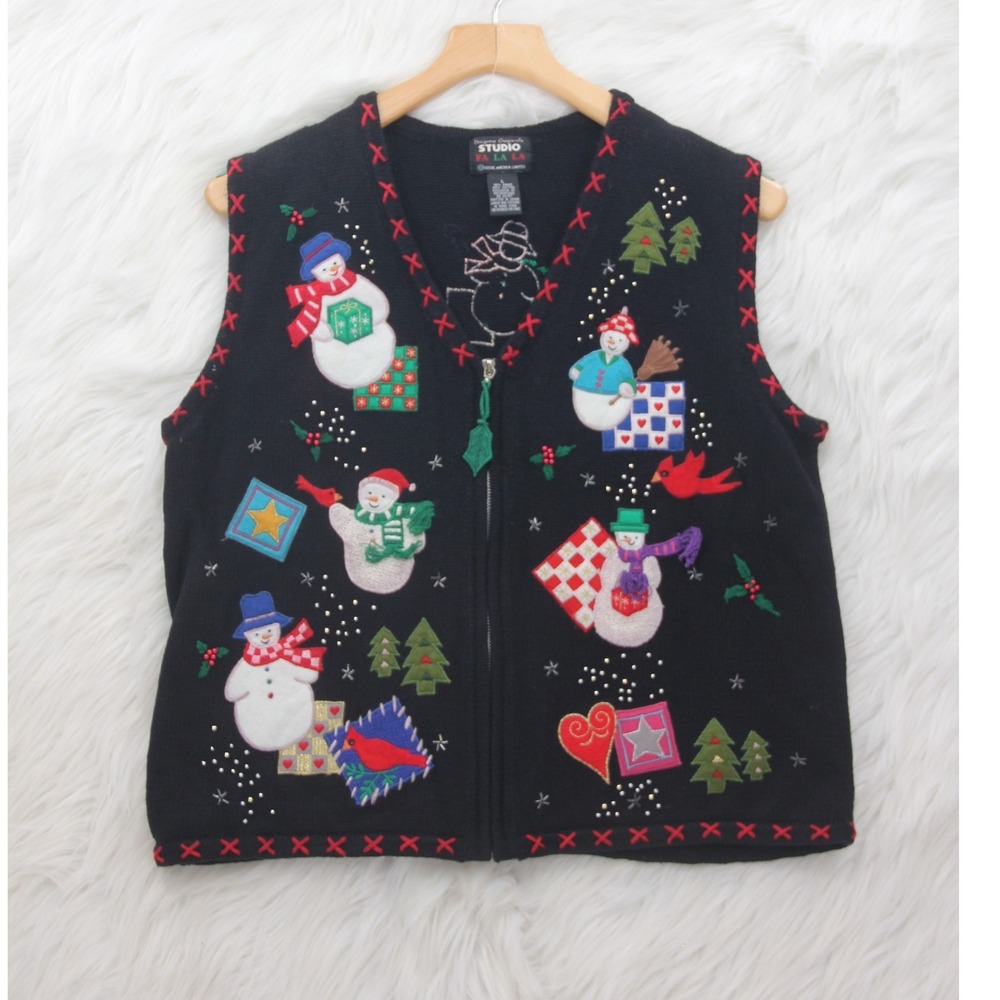 Designers Originals Studio Fa La La Christmas Holiday Vest L Grannycore Snowman